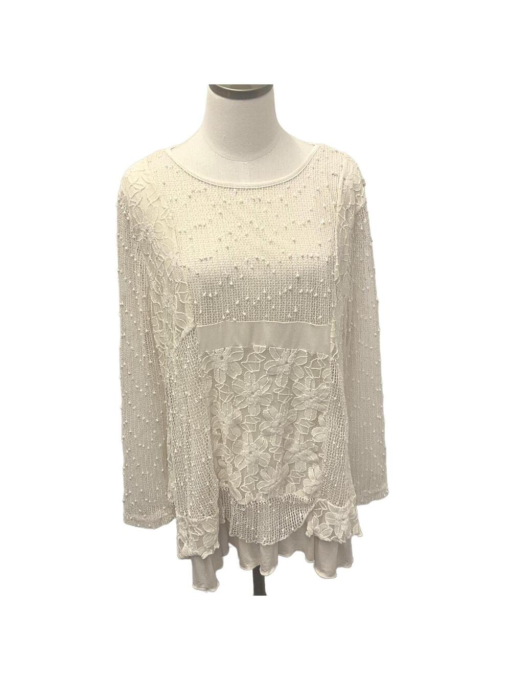 Tantrums Women's Size XL Cream Lace Trim Long Sleeve Blouse Top Shirt